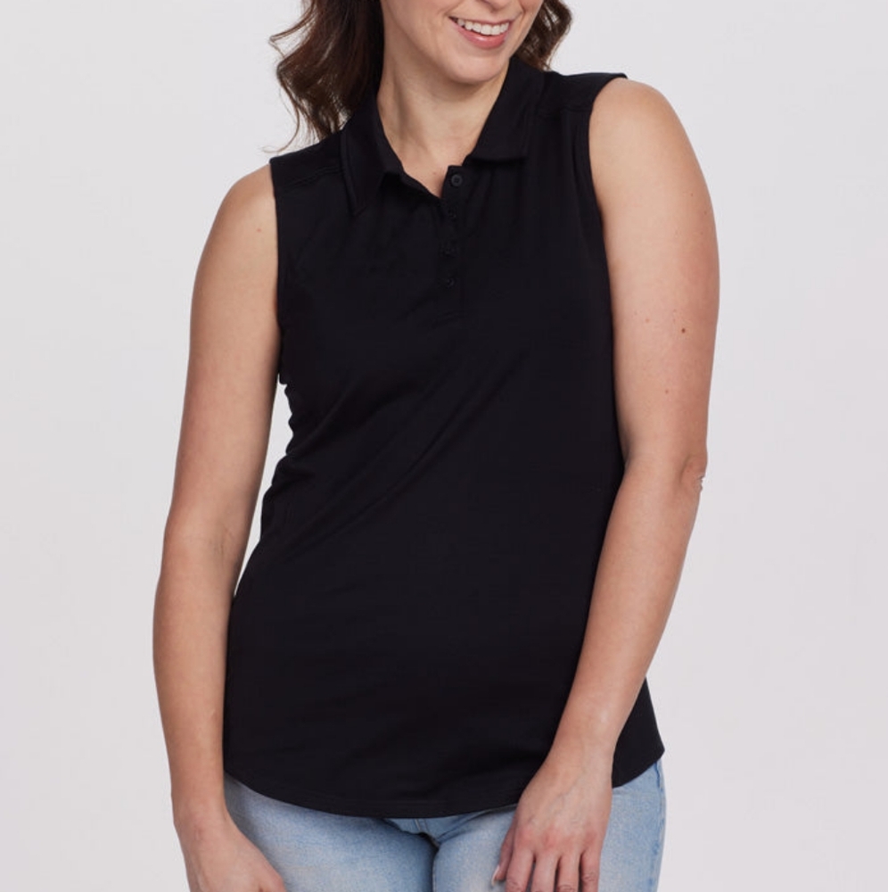 Woolx Rosie Sleeveless Black Polo Top